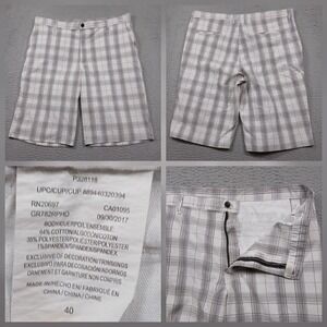 George Shorts Mens 40 White Grey Plaid Flat Front Cotton Blend Casual Chino